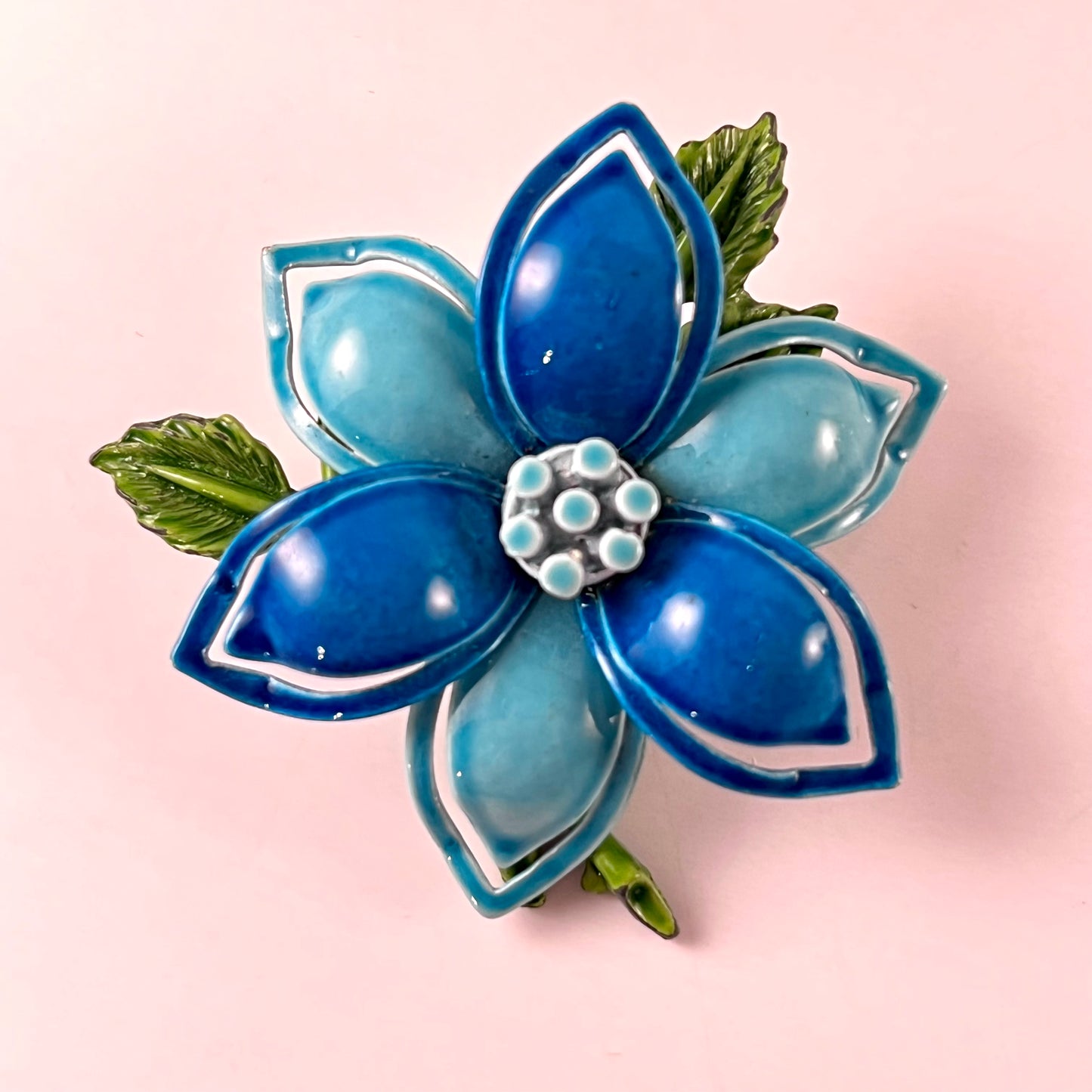 Late 60s/ Early 70s Bright Blue Enamel Flower Brooch