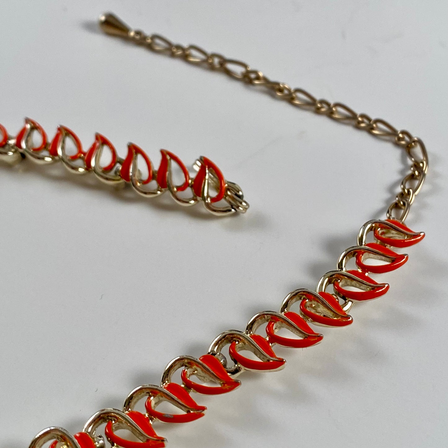 1960s Enamel & Gold-Tone Metal Leaf Necklace