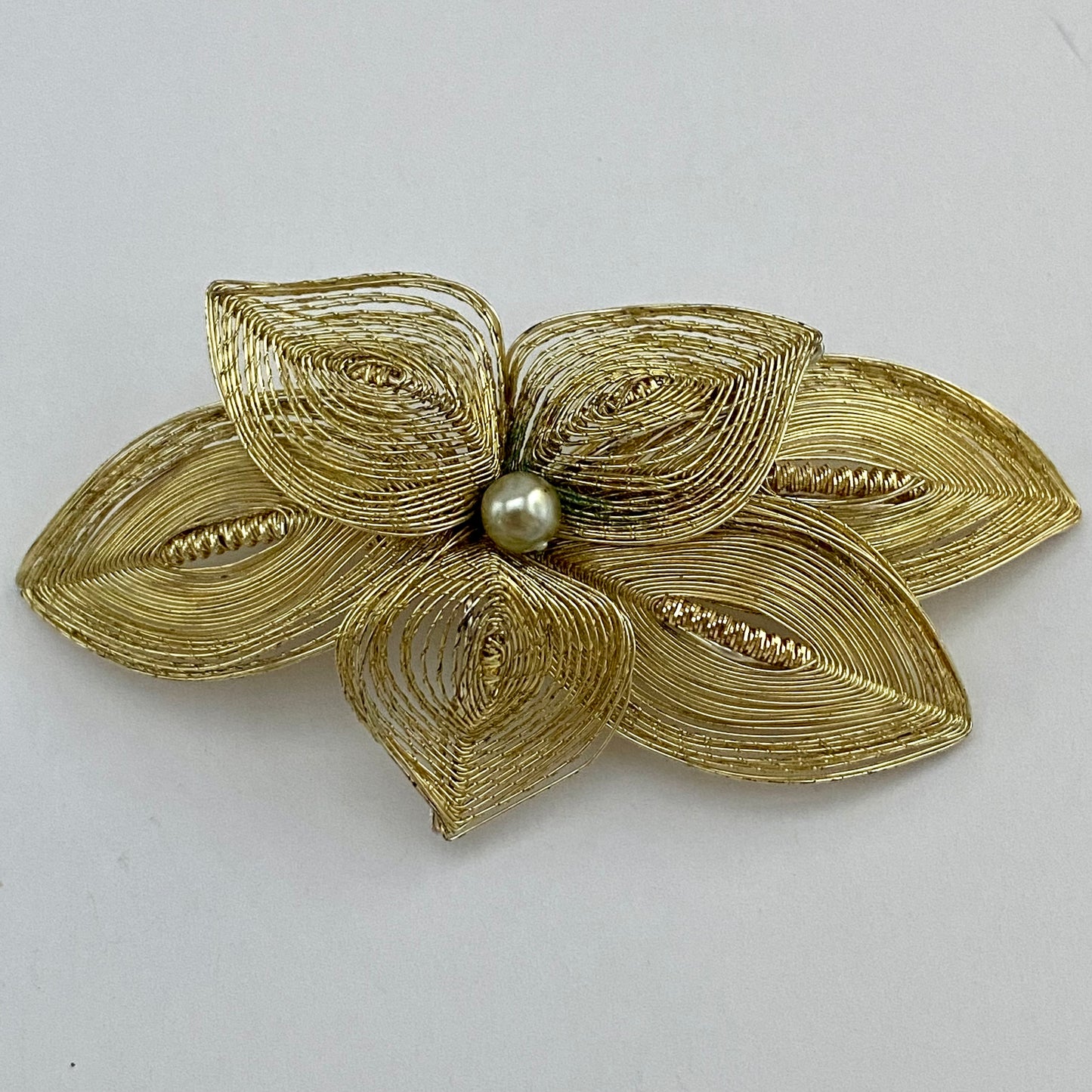 1950s Germany Gold-Tone Spun Wire Brooch & Earrings Set