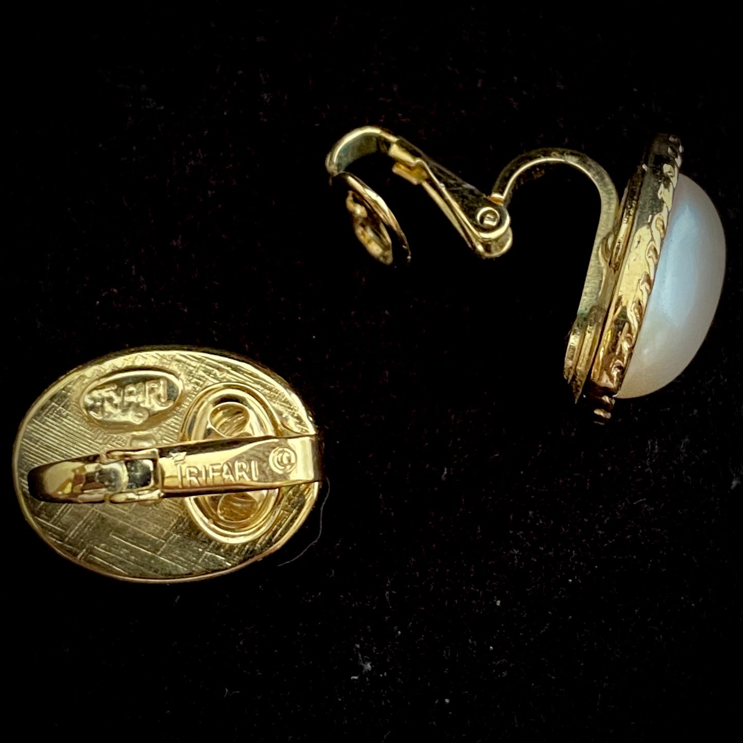 1980s Crown Trifari Pearl Cabochon Earrings