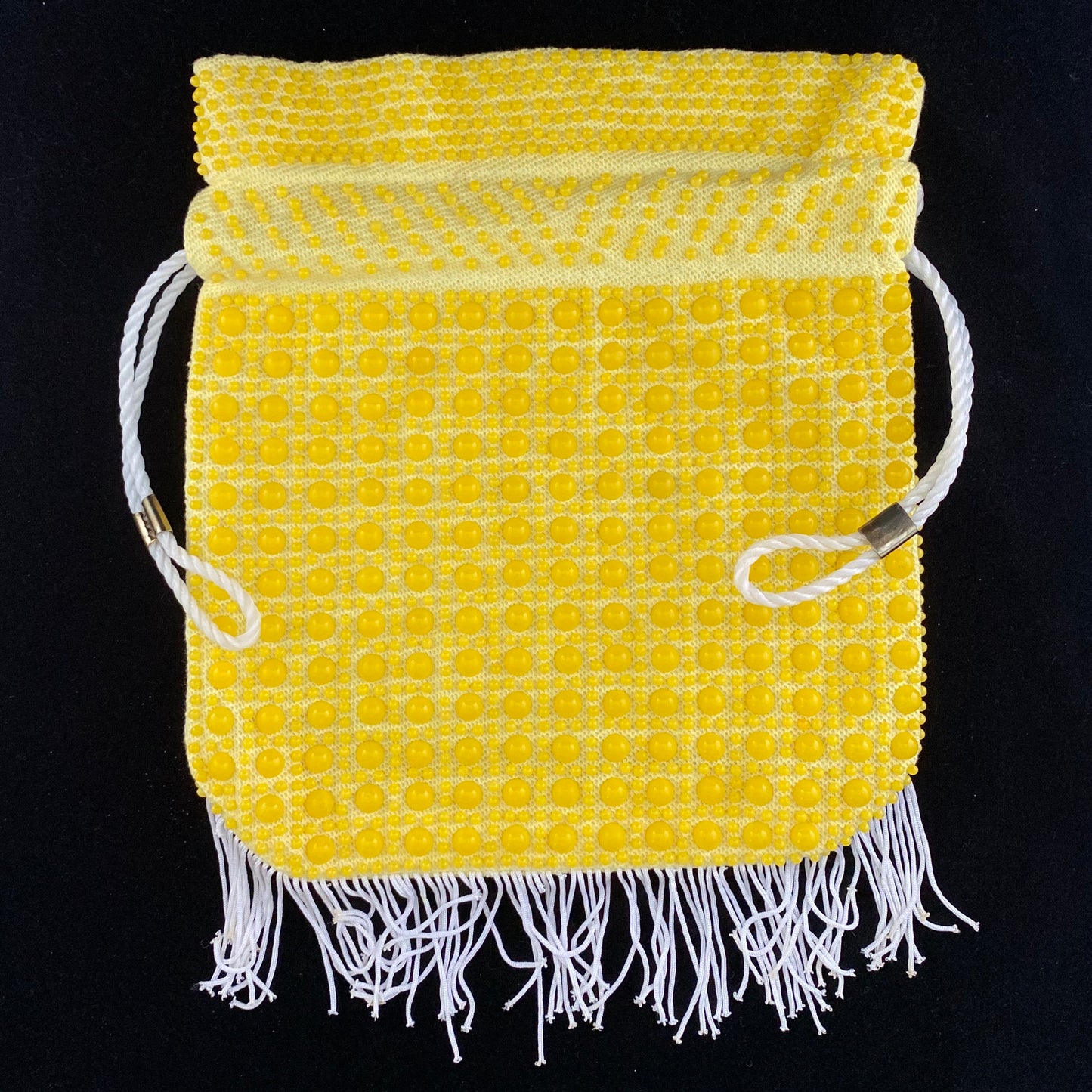 1960s Yellow Beaded Drawstring Bag - Retro Kandy Vintage