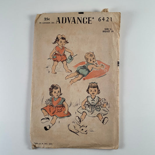 1940s Advance Baby/Toddler Pinafore Pattern No.6421
