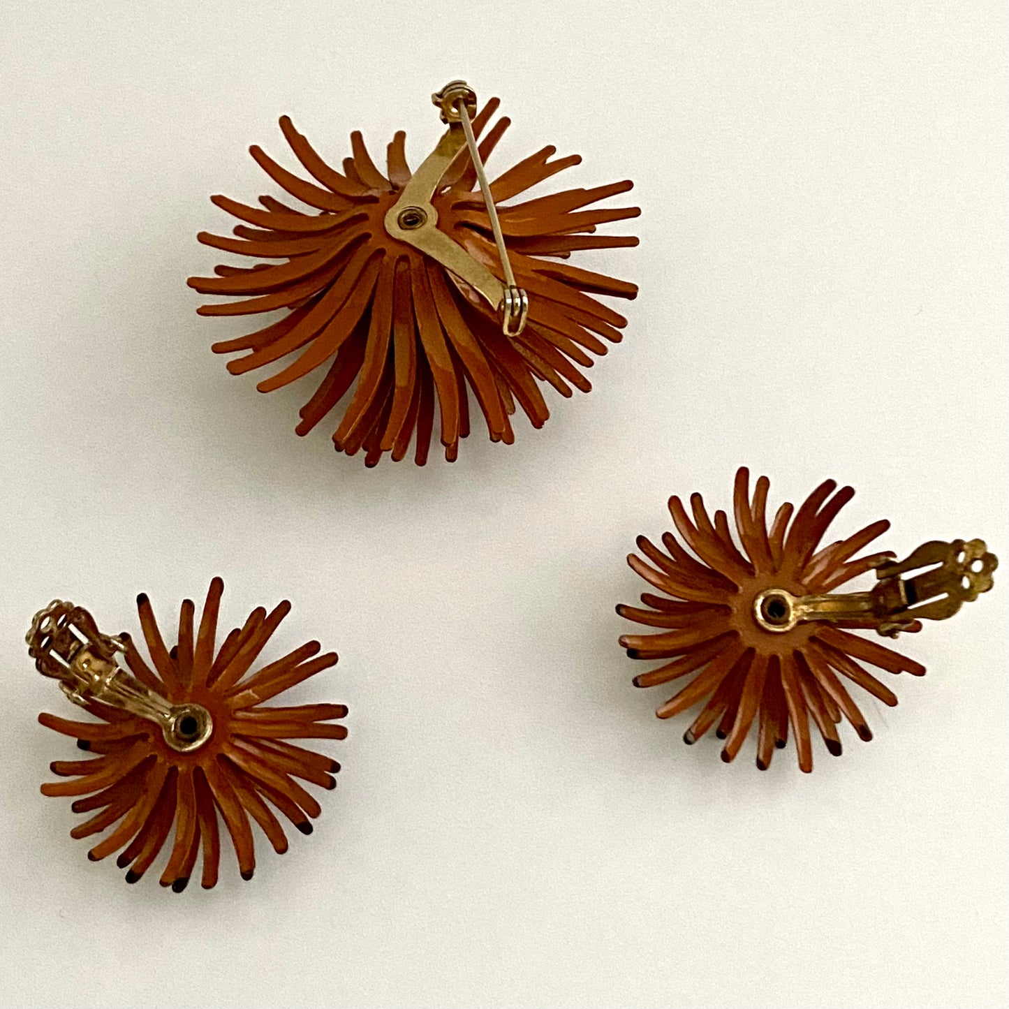 Late 60s/ Early 70s Enamel Flower Brooch & Earring Set