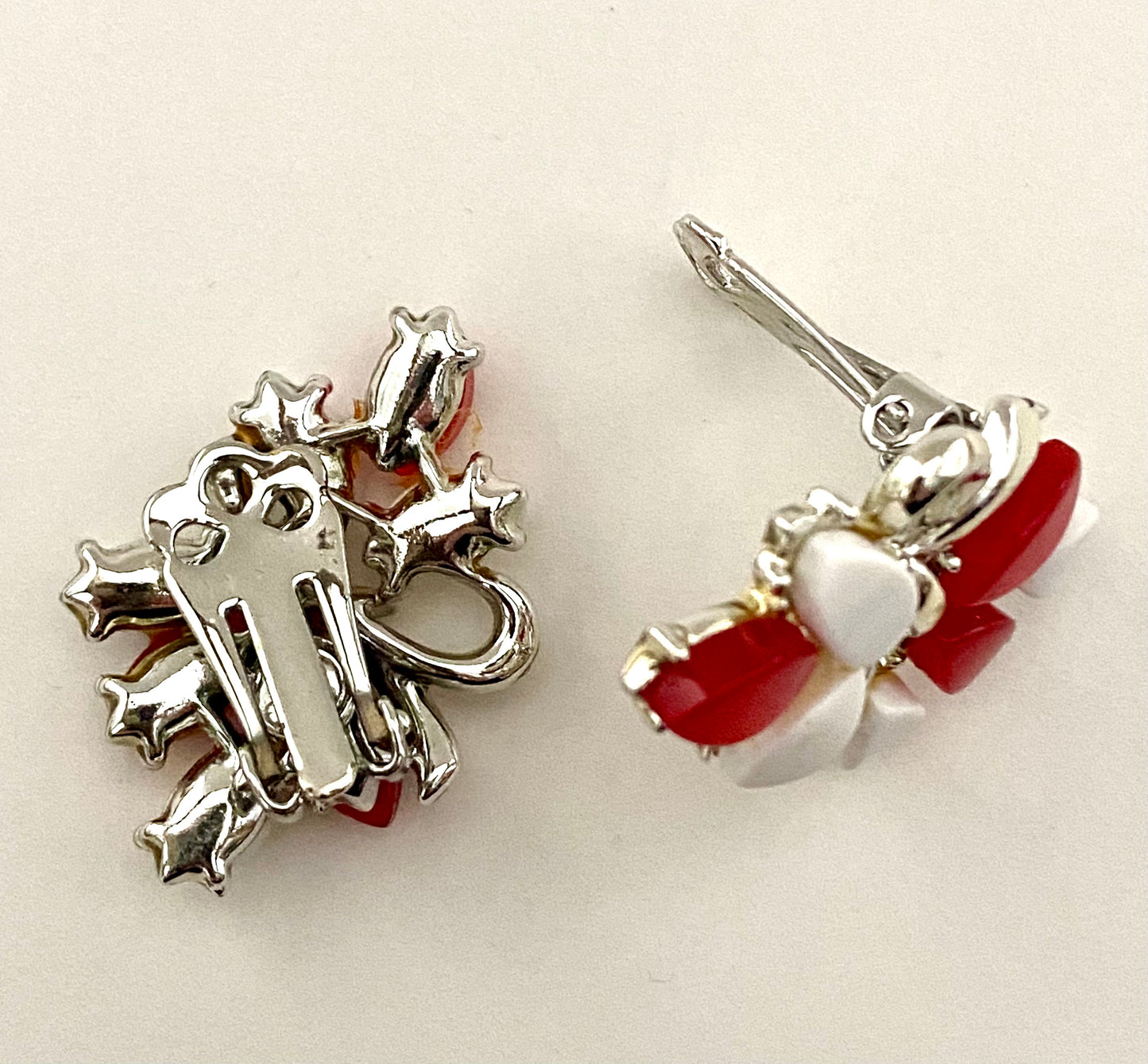 Late 50s/ Early 60s Red & White Lucite Earrings