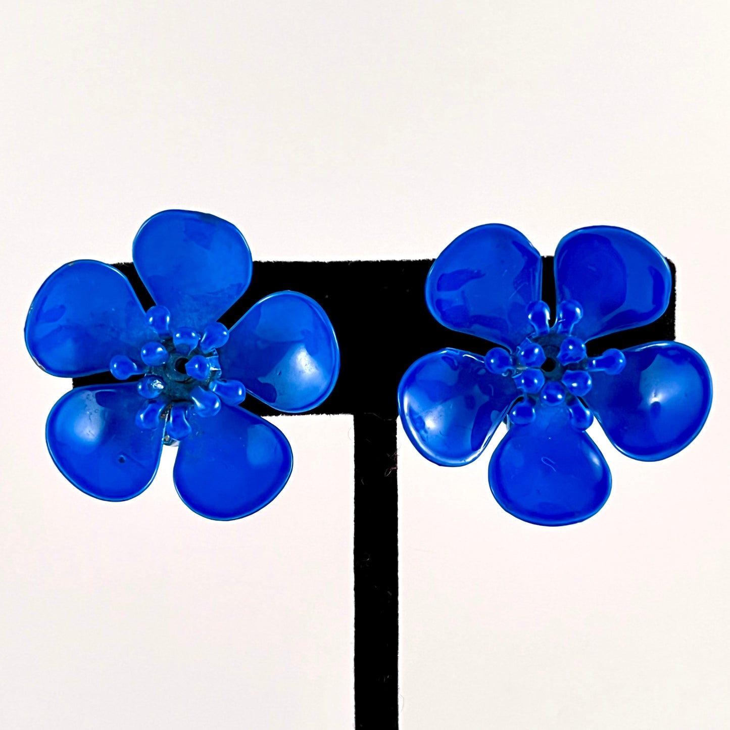 Late 60s/ Early 70s Blue Enamel Flower Earrings