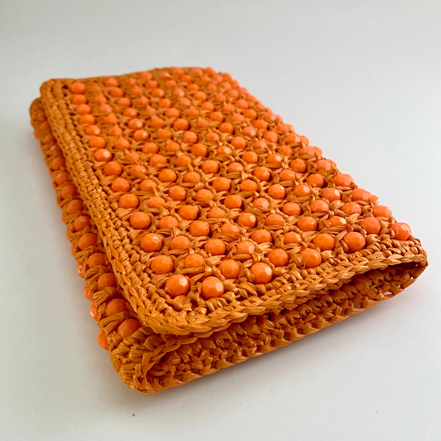 Late 60s/ Early 70s Orange Raffia Beaded Clutch