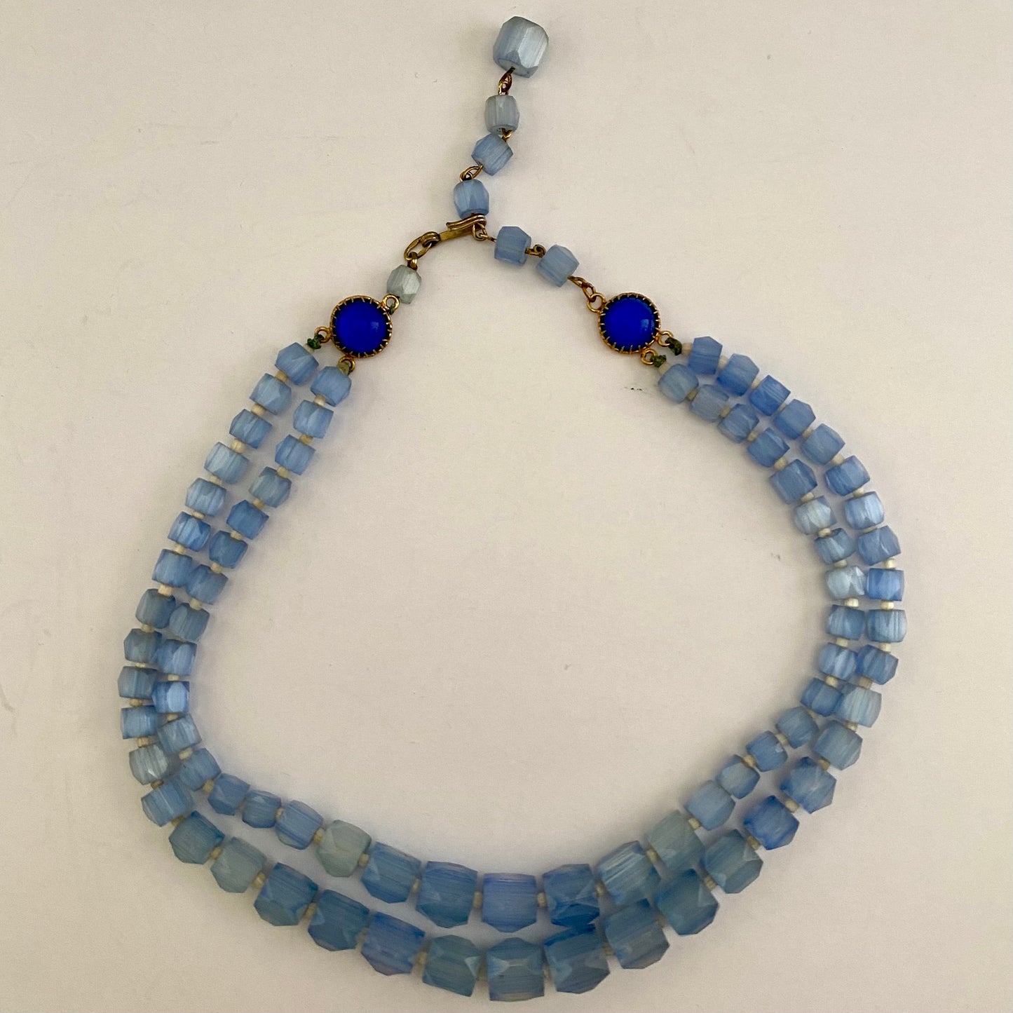 1960s Ice Blue Faceted Glass Bead Necklace