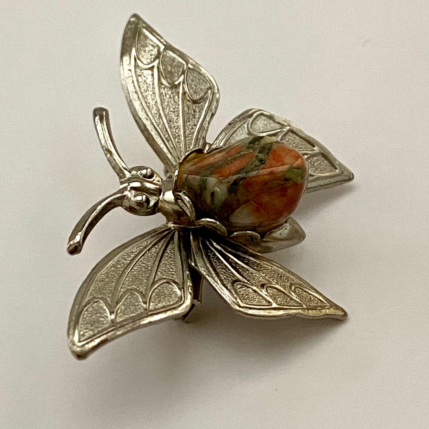 1970s Polished Stone Moth Brooch