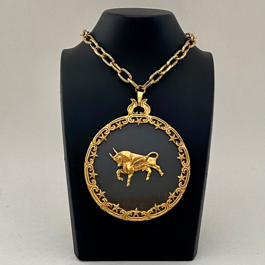Late 60s/ Early 70s Art Taurus, Zodiac Pendant Necklace With Original Tags