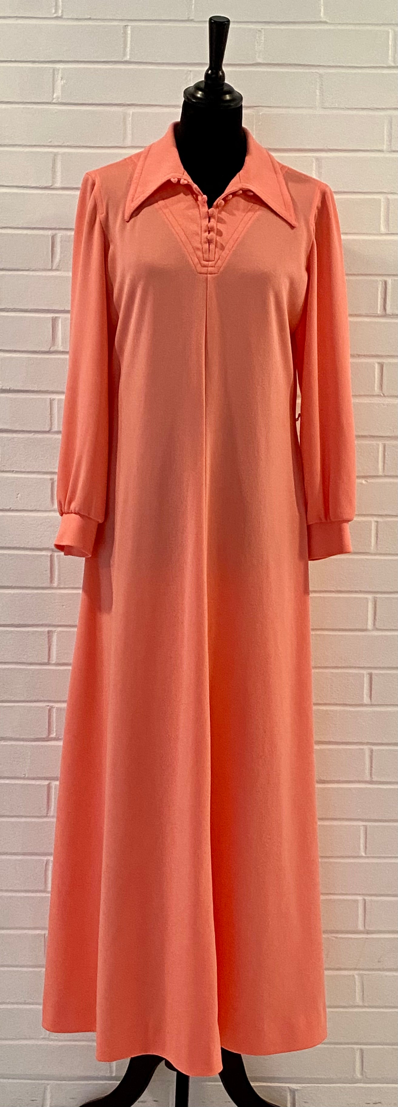 1970s Leslie Fay Coral Maxi Dress