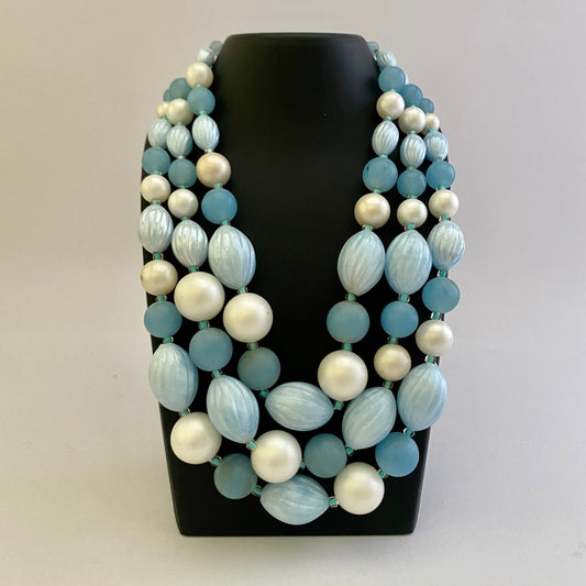 1960s German 3 Strand Bead Choker Necklace