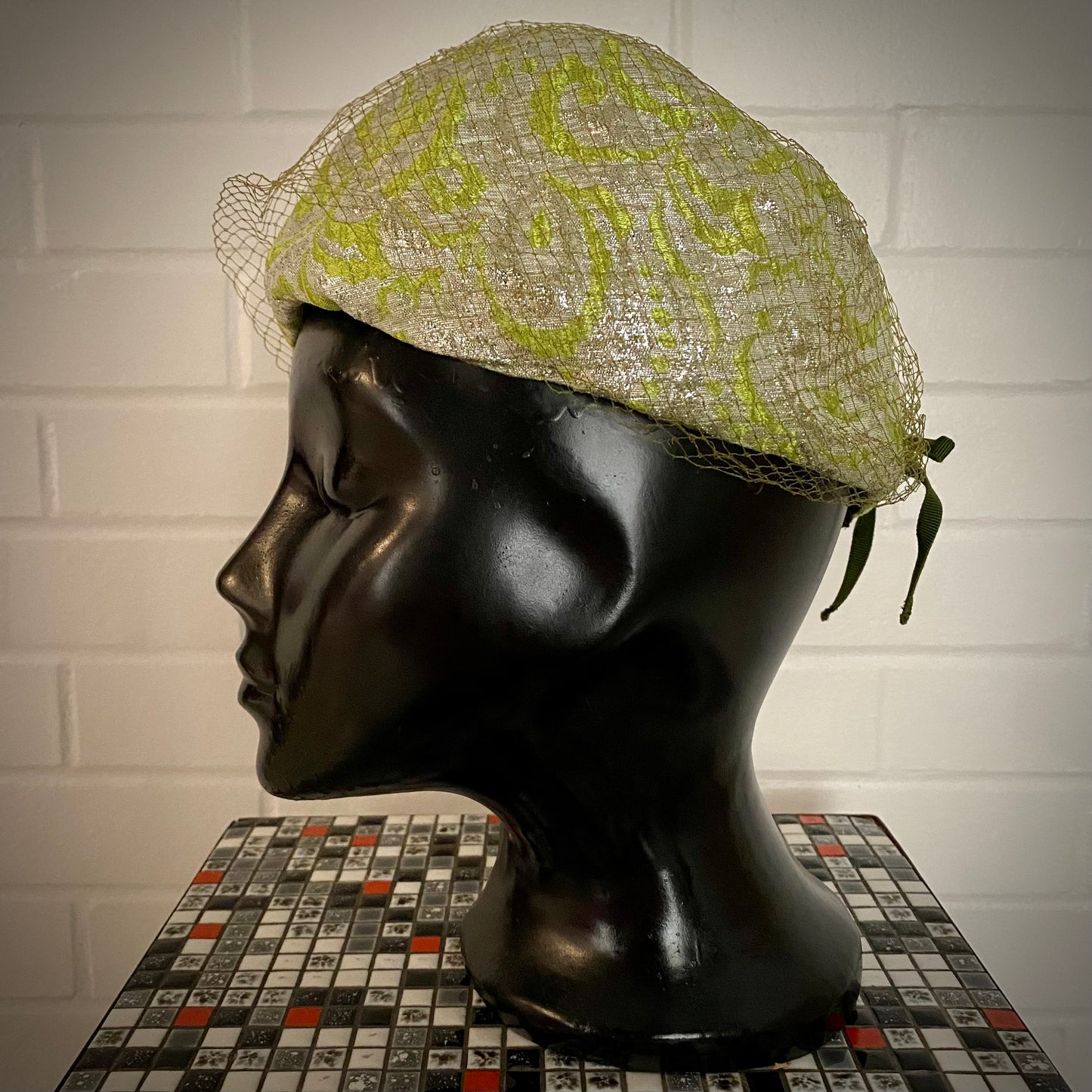 Late 50s/ Early 60s Green & Silver Brocade Pot Hat