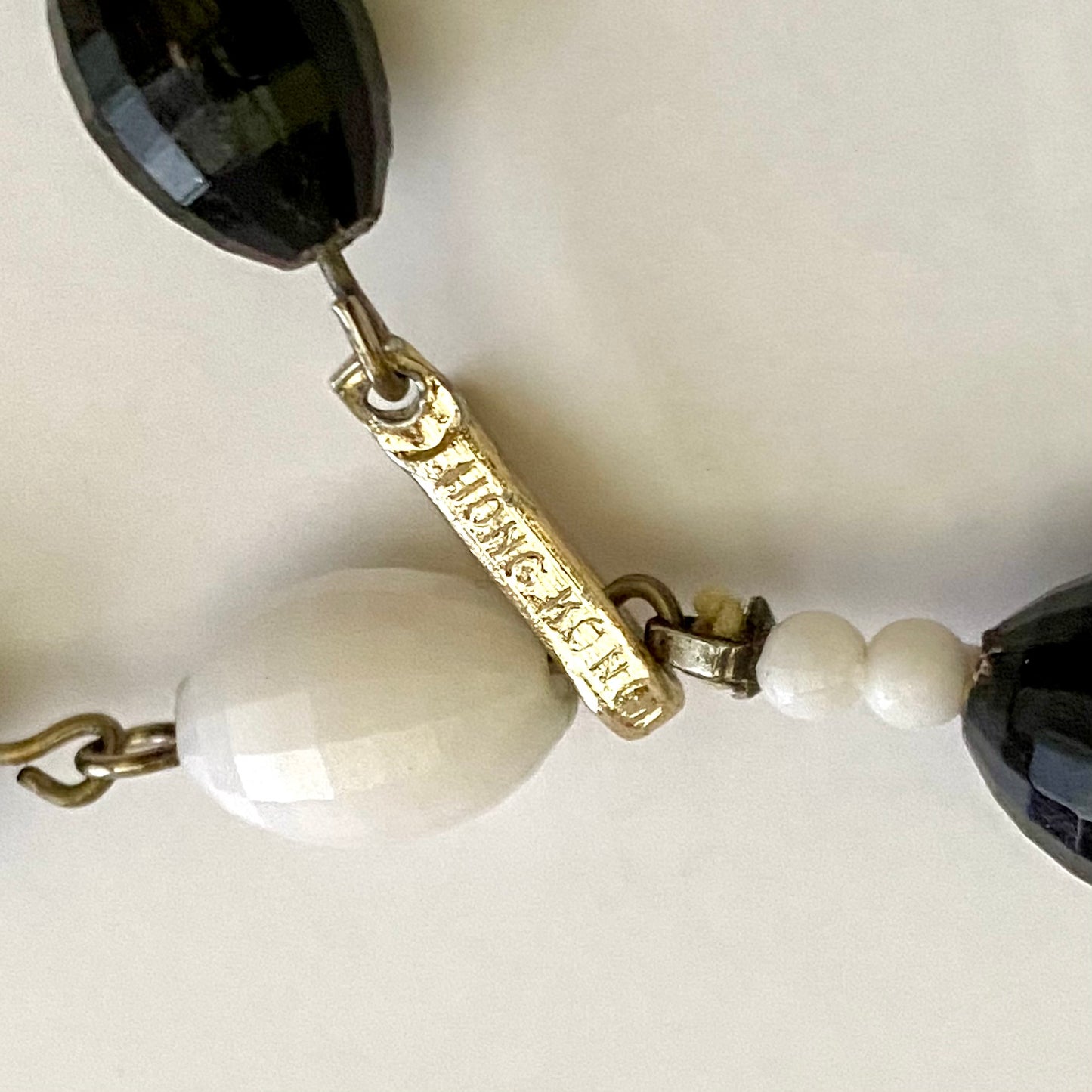 1960s Hong Kong Black & White Oval Bead Necklace