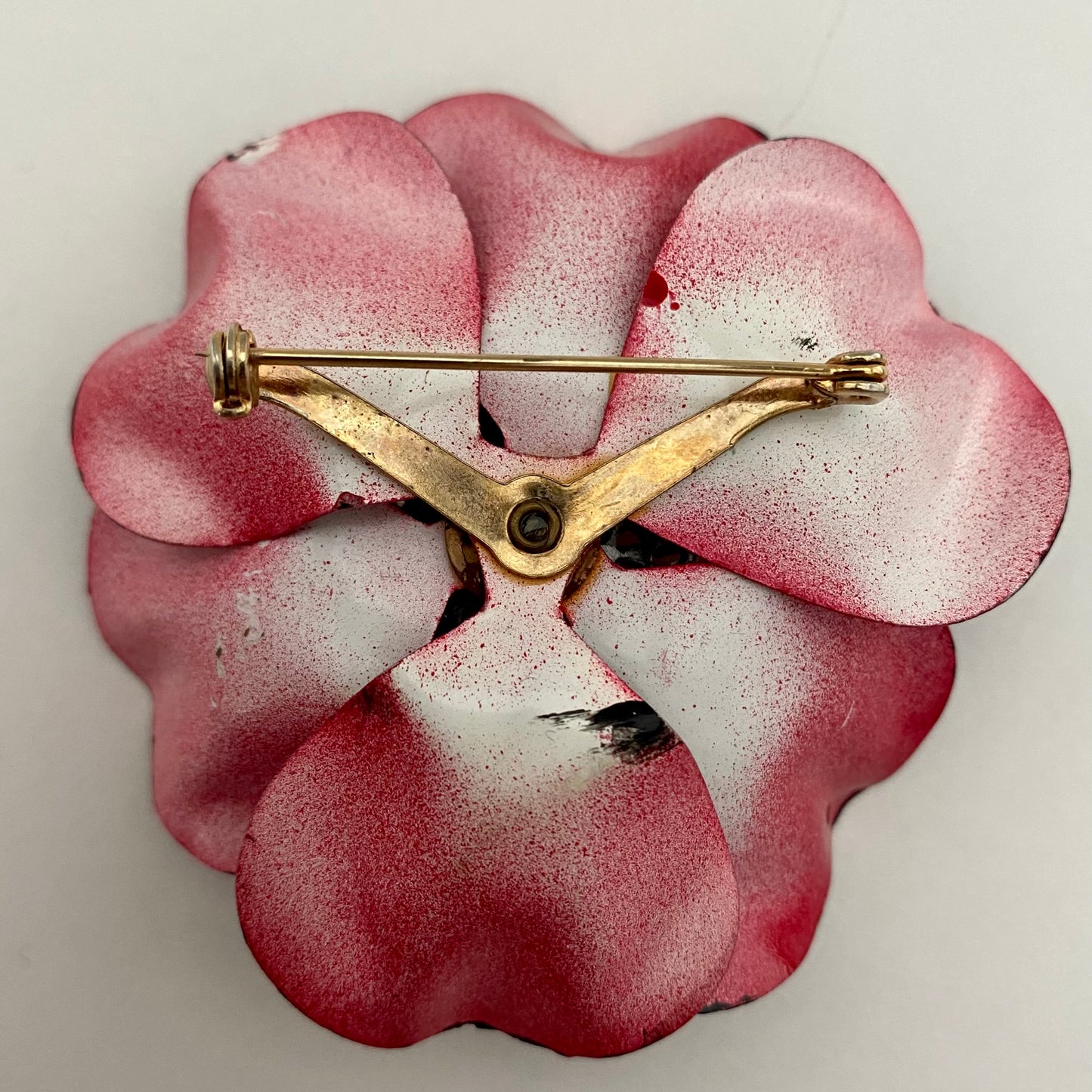 Late 60s/ Early 70s Red Enamel Flower Brooch