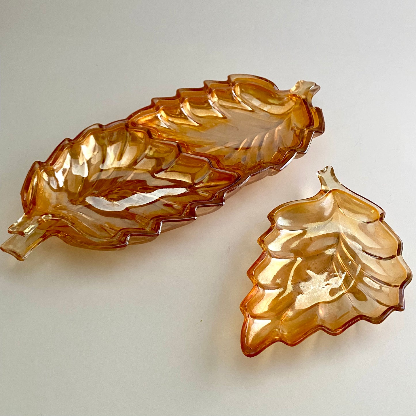 1960s Carnival Glass Leaf Dish Set