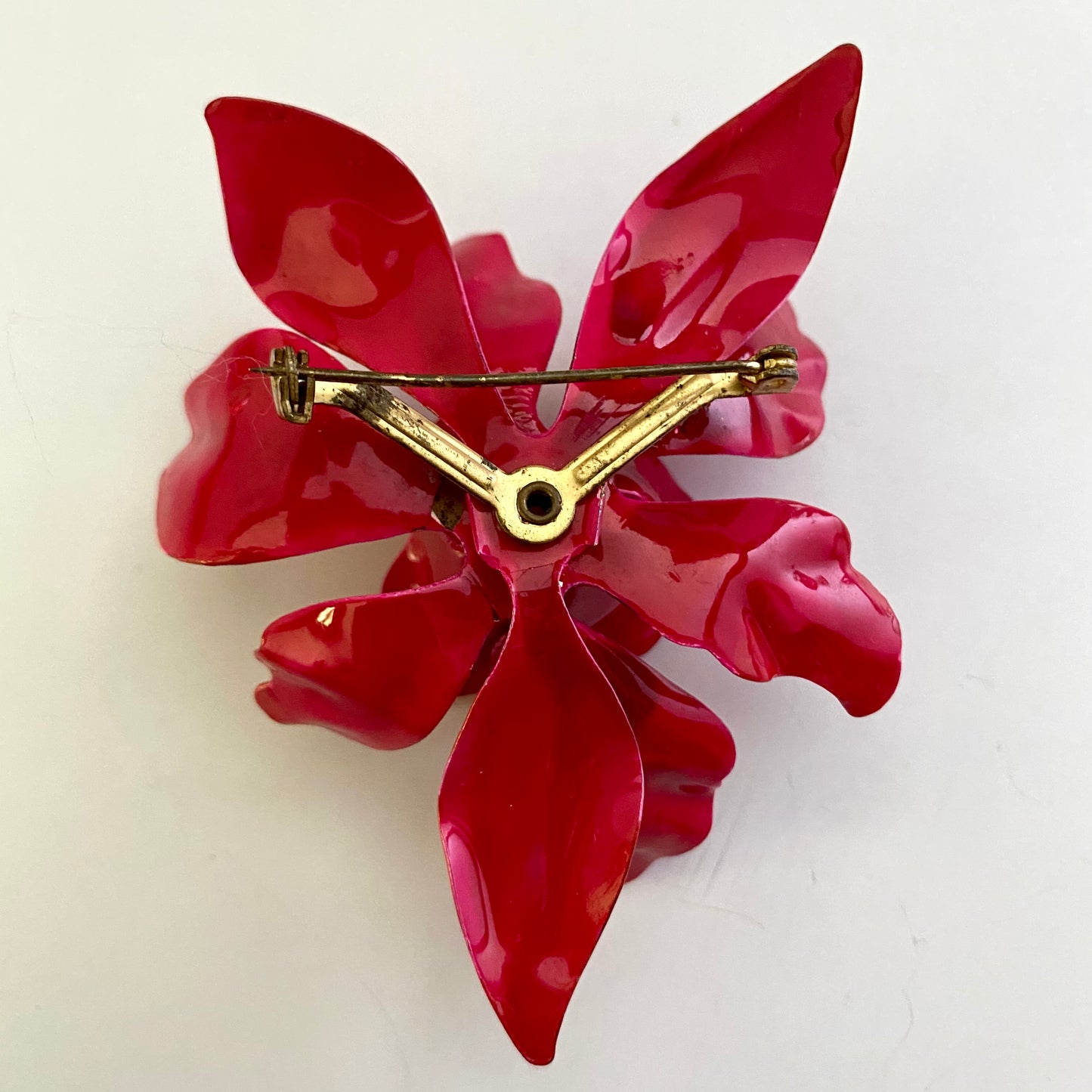 Late 60s/ Early 70s Red Enamel Flower Brooch