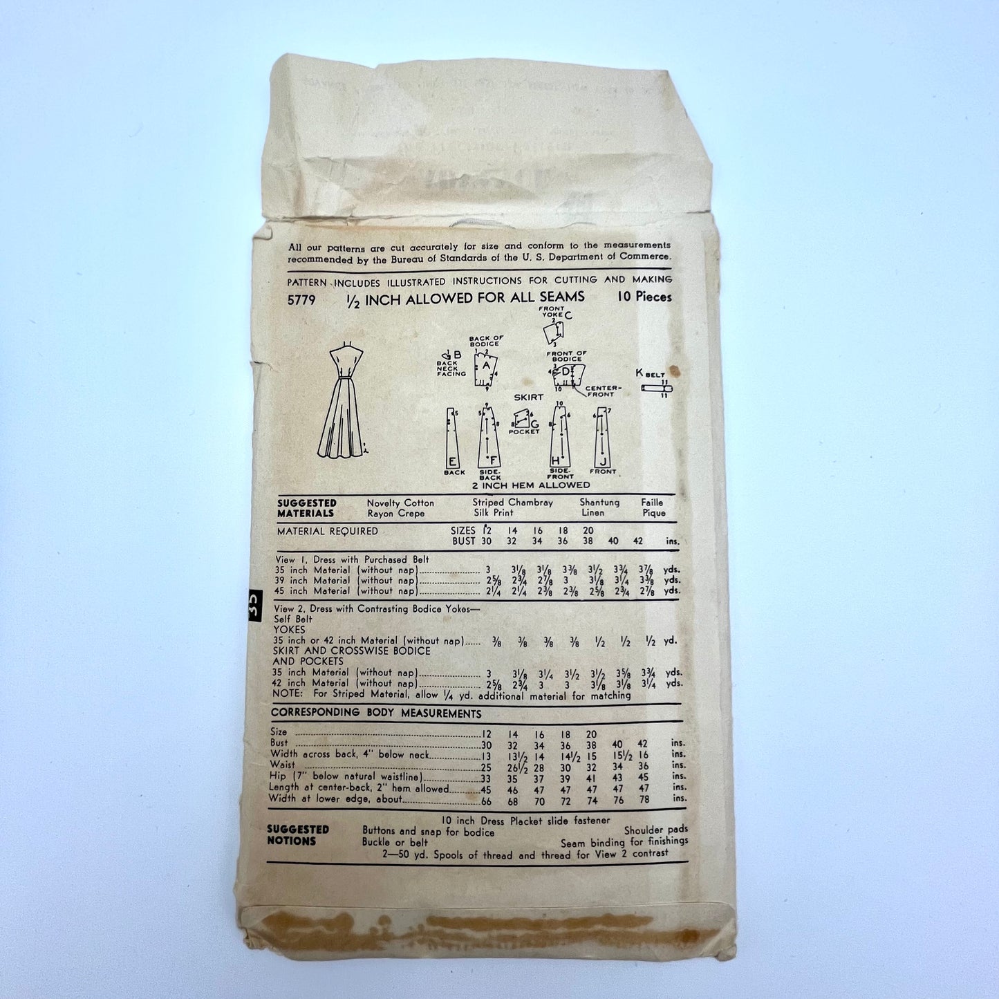 1940s Advance Women's Dress Pattern No.5579