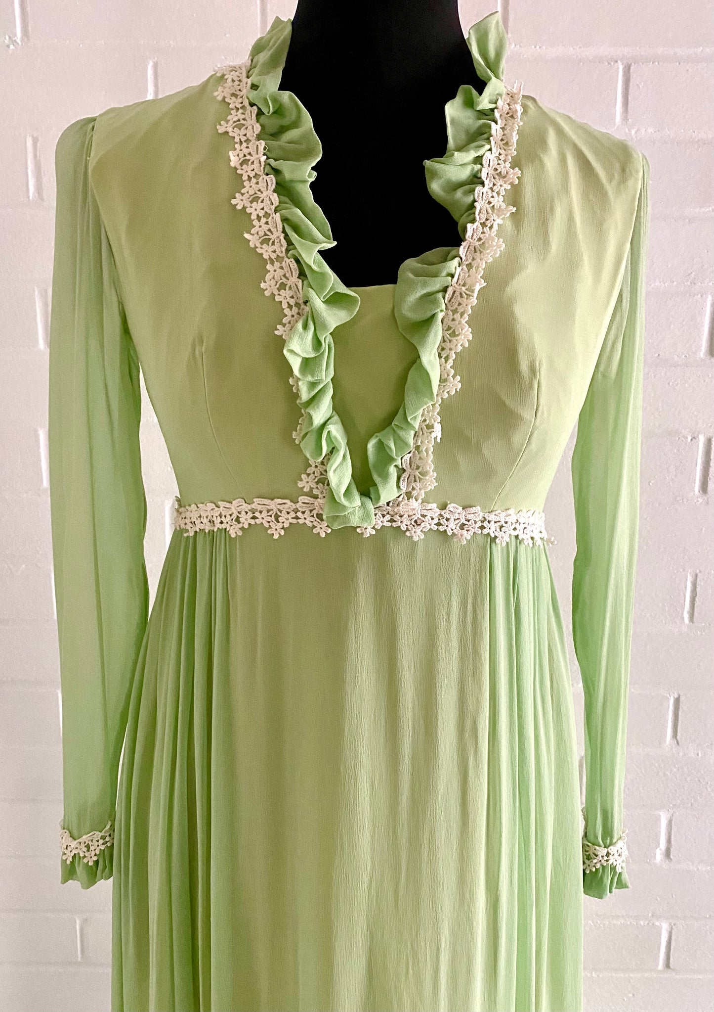 1960s Light Green Chiffon & Taffeta Maxi Dress