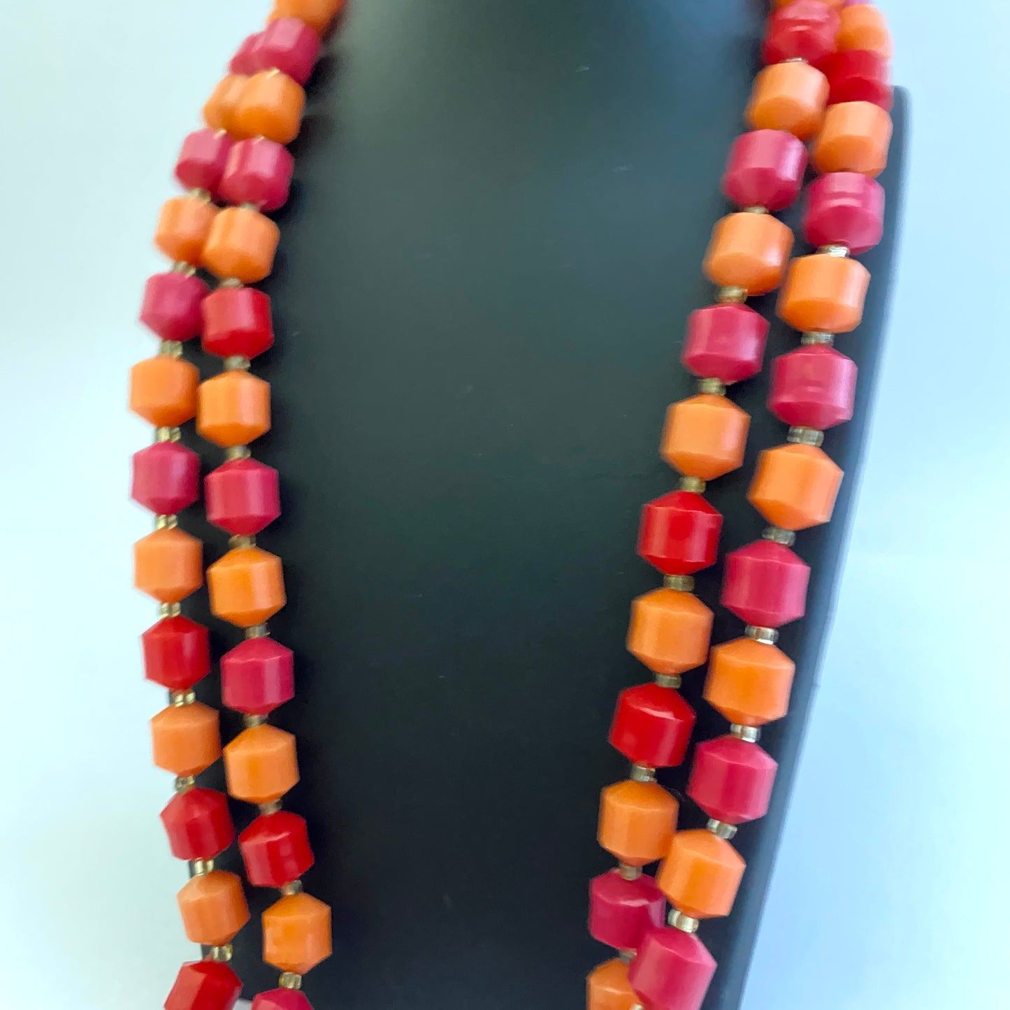 1960s Hong Kong Red & Orange 56" Bead Necklace