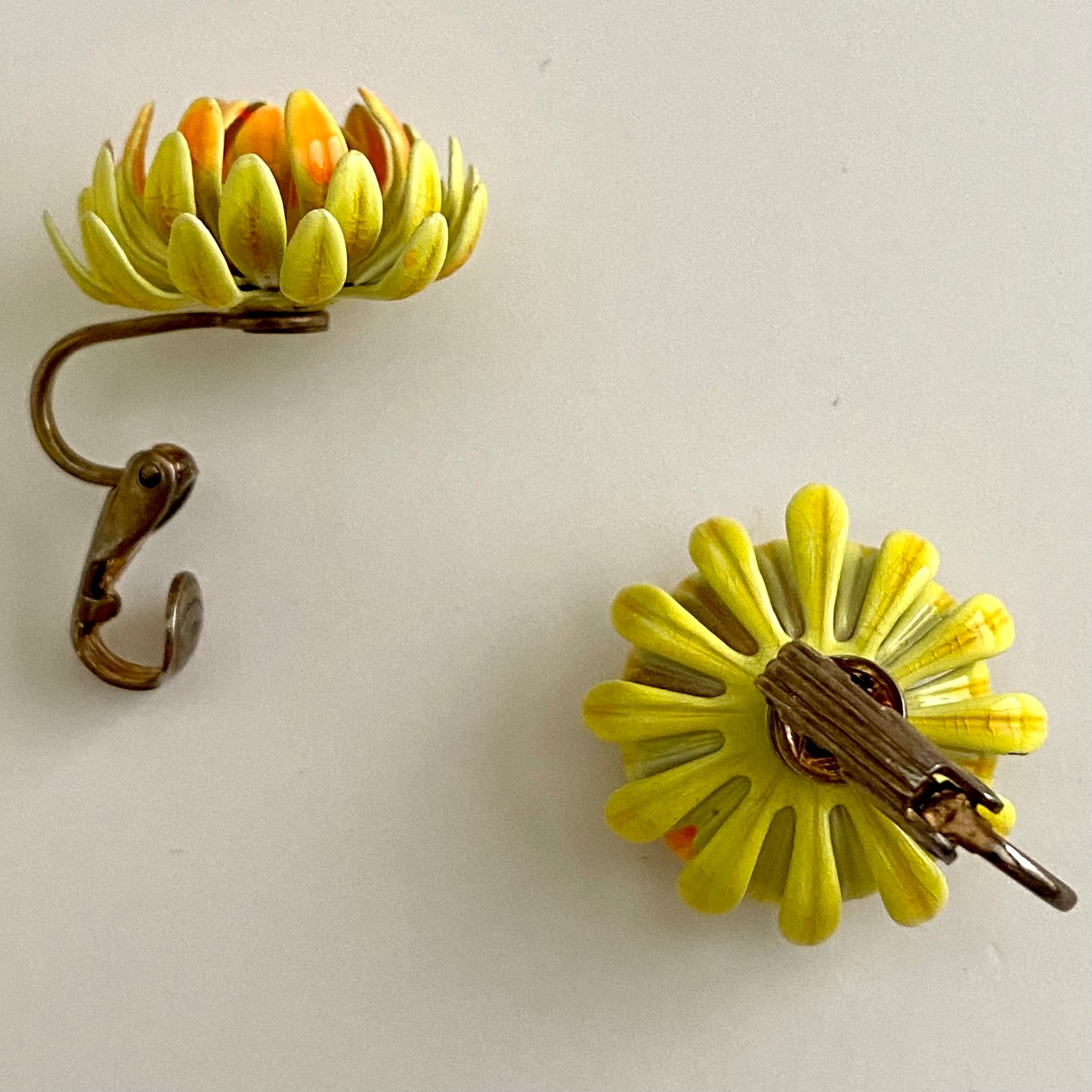 Late 60s/ Early 70's Enamel Flower Brooch & Matching Earrings