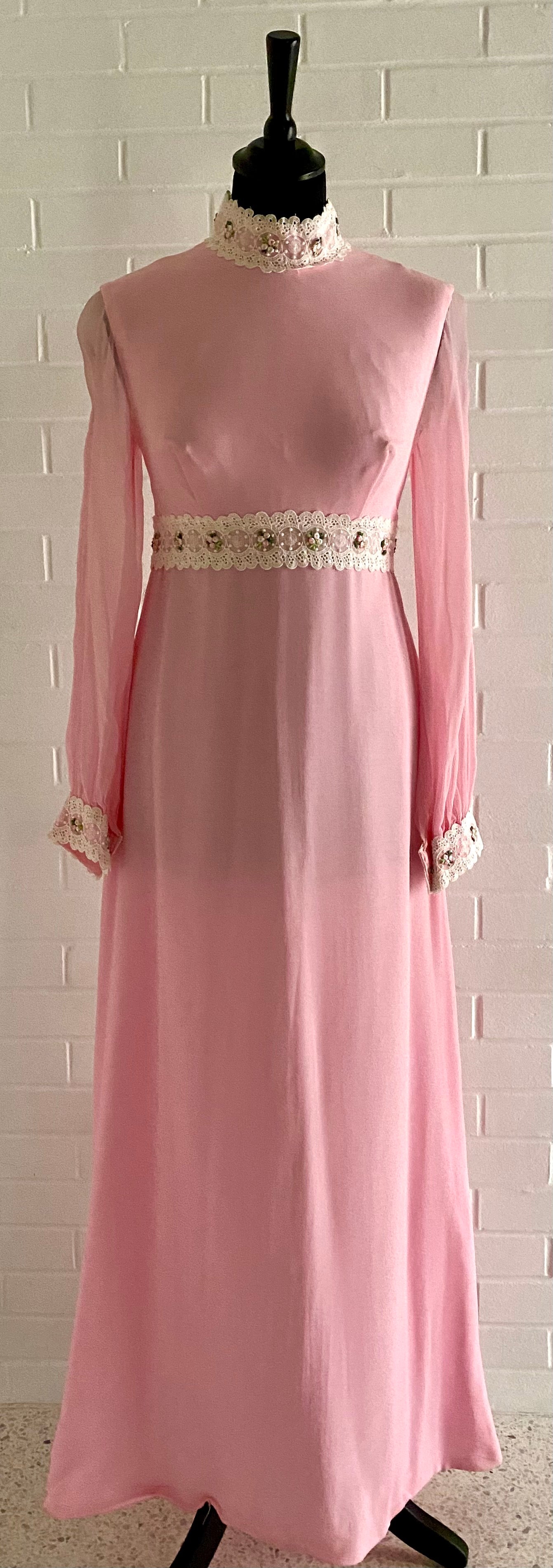 Late 50s/ Early 60s Pink Chiffon Maxi Dress Late 50s/ Early 60s Pink Chiffon Maxi Dress