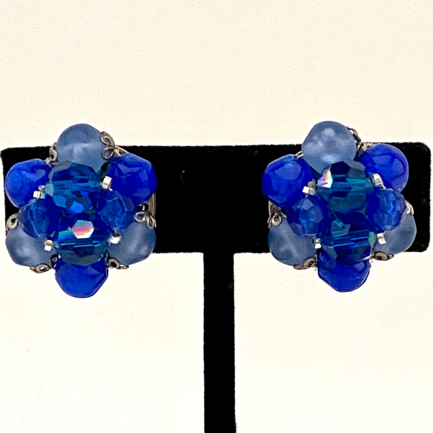 1960s W. Germany Royal Blue Bead Earrings
