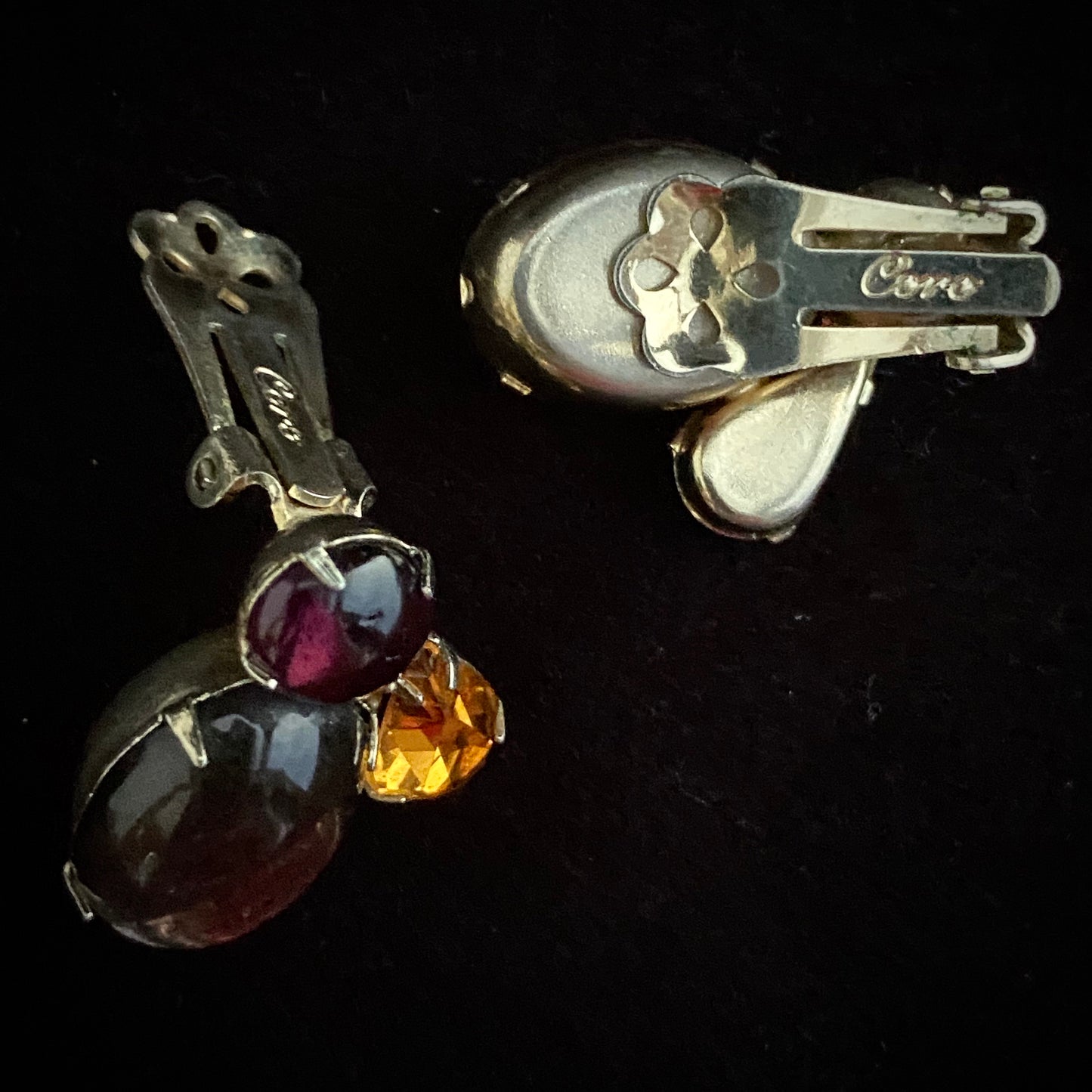 1950s Coro Cabochon & Rhinestone Earrings - Retro Kandy Vintage