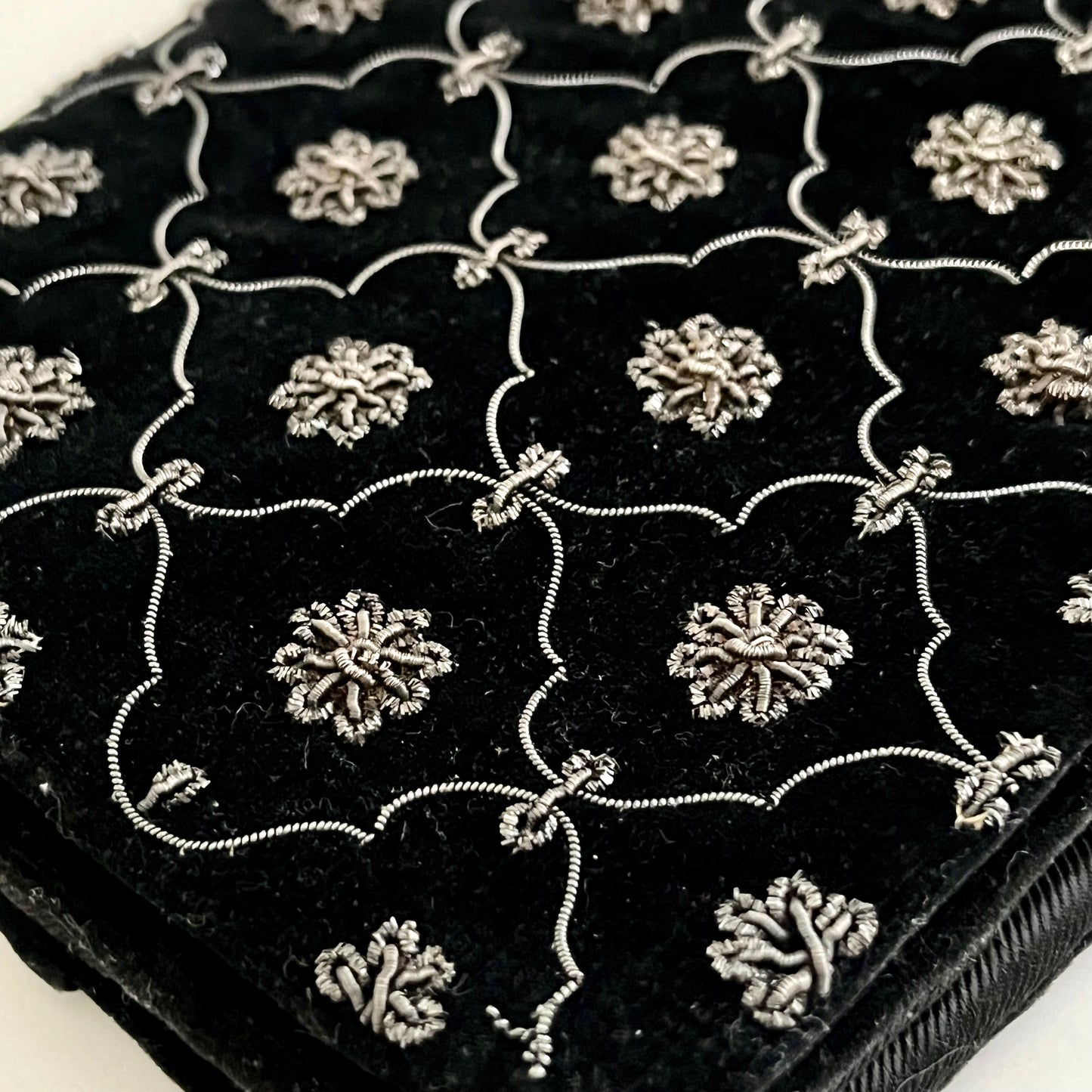 1950s Jagat Black Velvet Gold & Silver Embroidered Clutch