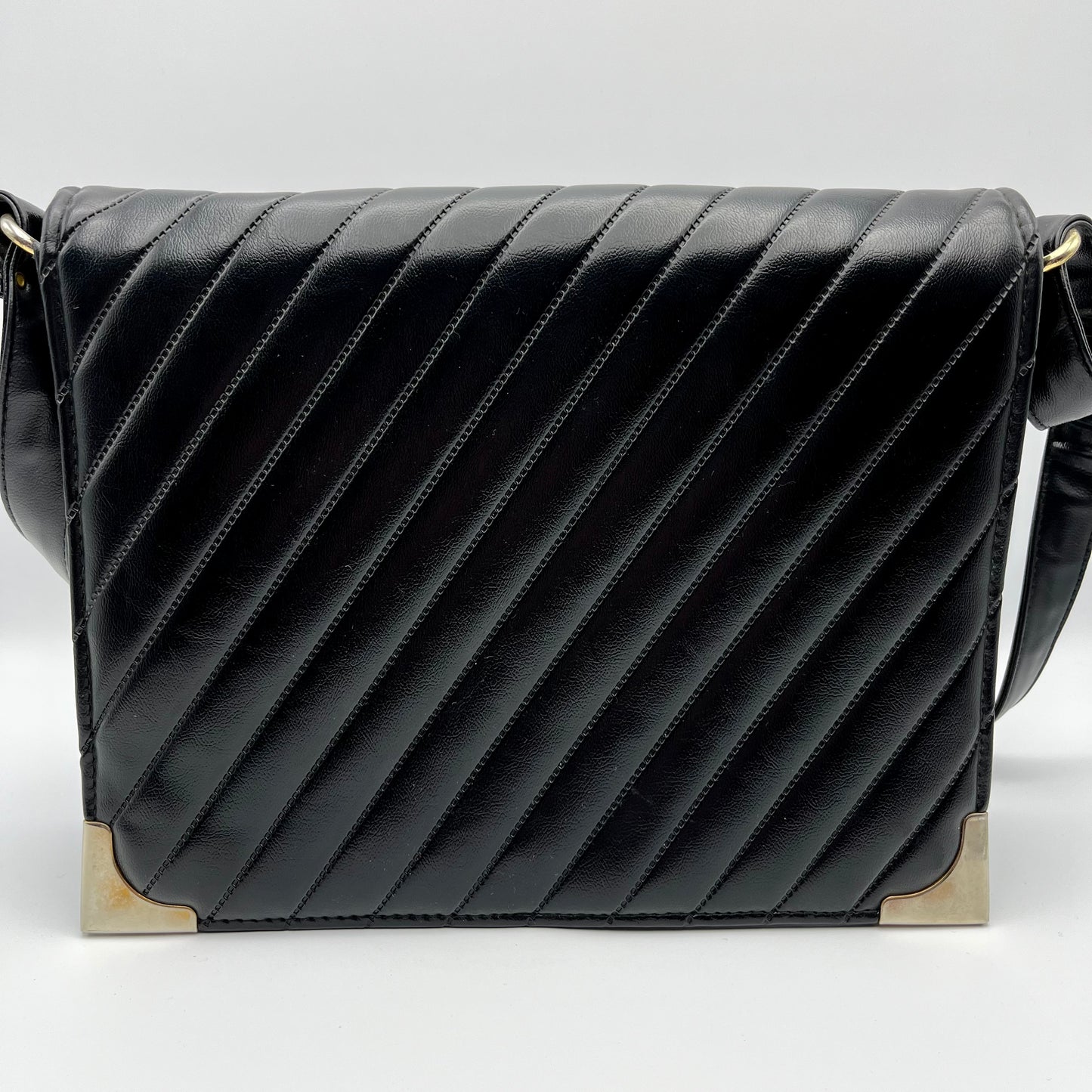 1960s Black Shoulder Bag With Adjustable Strap