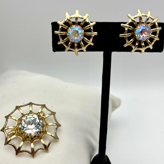 1956 Sarah Coventry Northern Lights Brooch & Earrings Demi-Parure (Original Design)