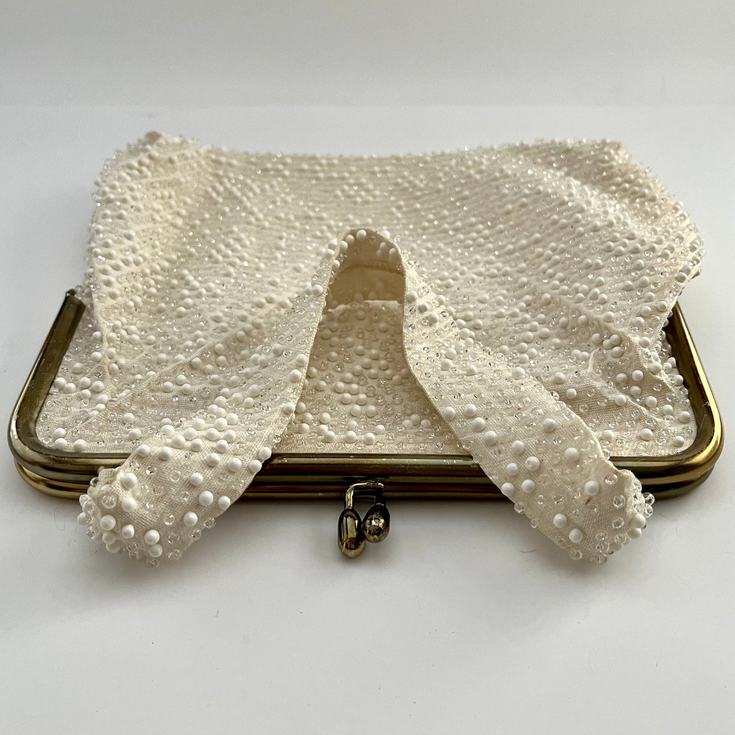1950s Lumured Ivory Beaded Handbags