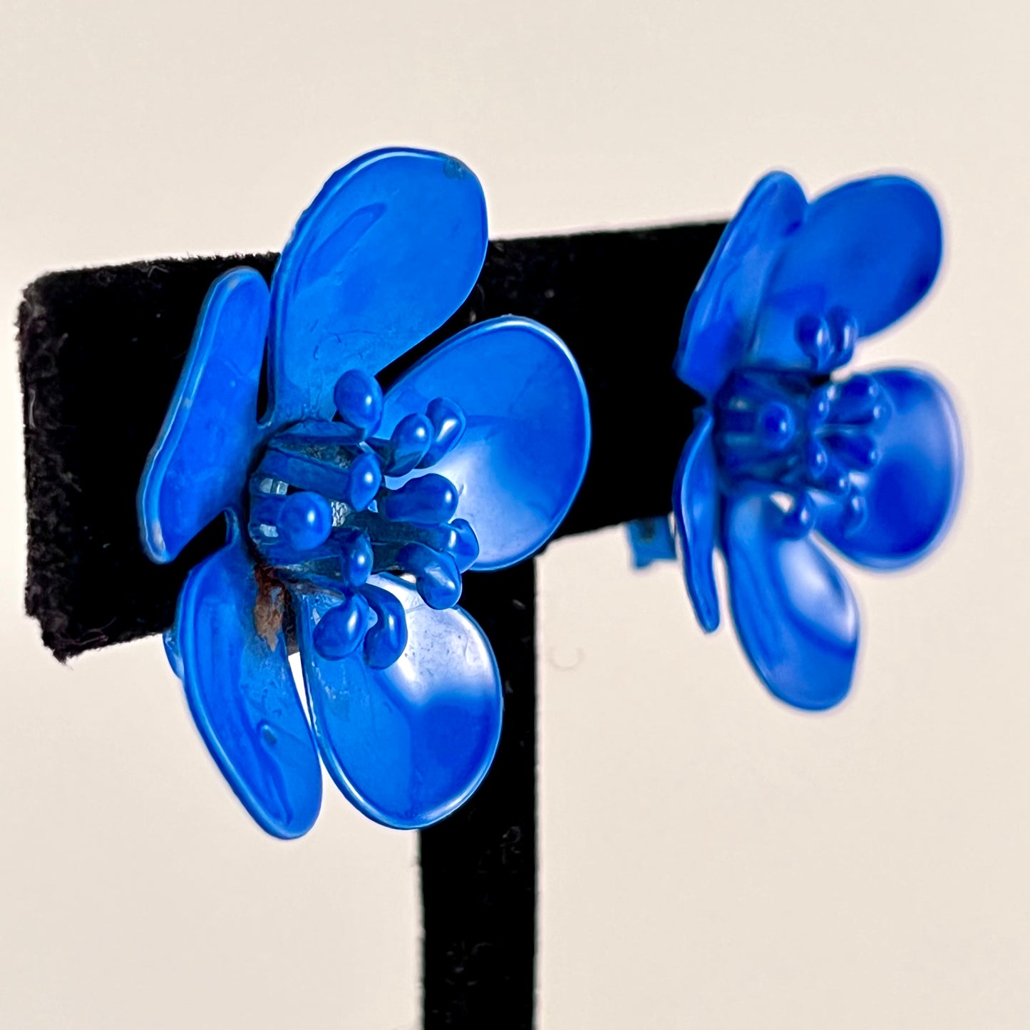 Late 60s/ Early 70s Blue Enamel Flower Earrings