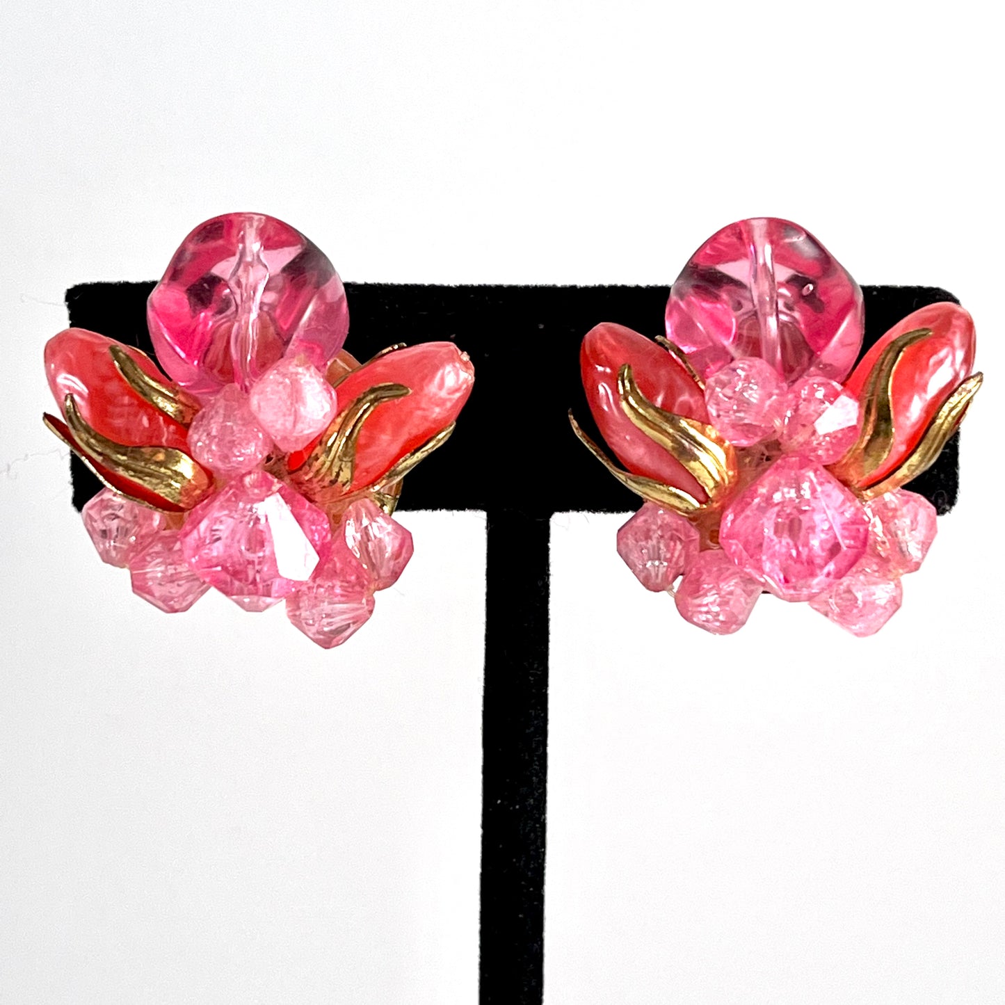 1960s German Pink Bead Earrings