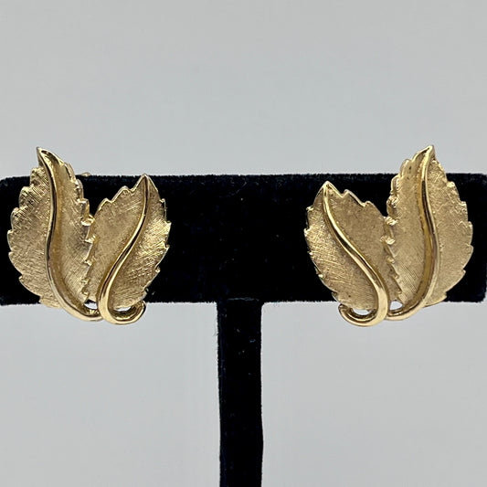 1960s Crown Trifari Gold-Tone Leaf Earrings