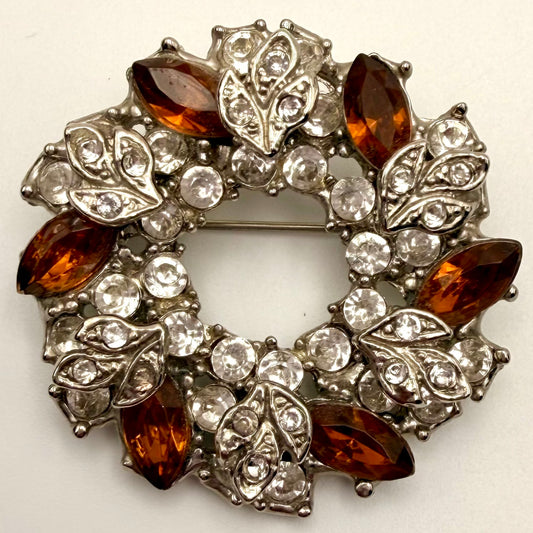 50s/60s  Round Rhinestone Brooch