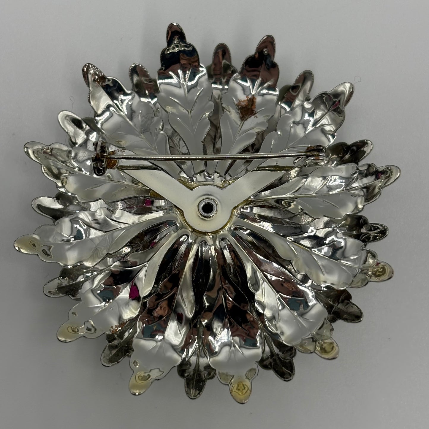 1960s Silver Metal Flower Brooch