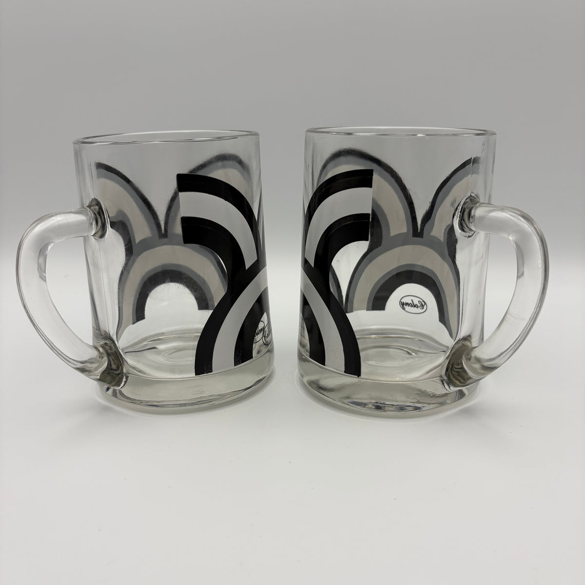 60s/70s Colony Black & White Rainbow Motif Glass Mug Set