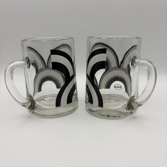 60s/70s Colony Black & White Rainbow Motif Glass Mug Set