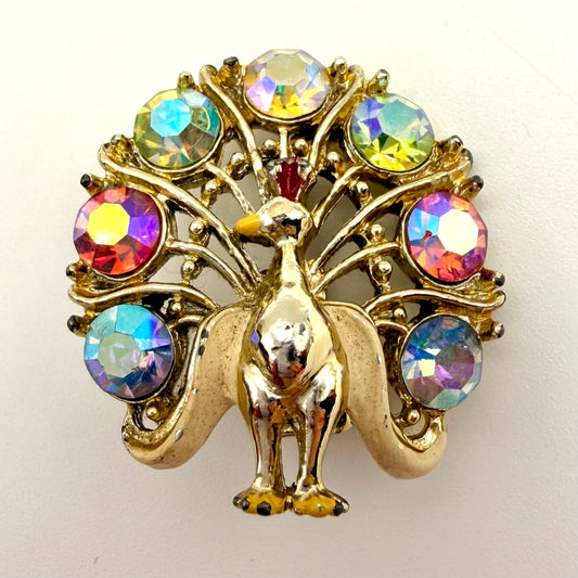 Late 50s/ Early 60s Rhinestone Peacock Brooch