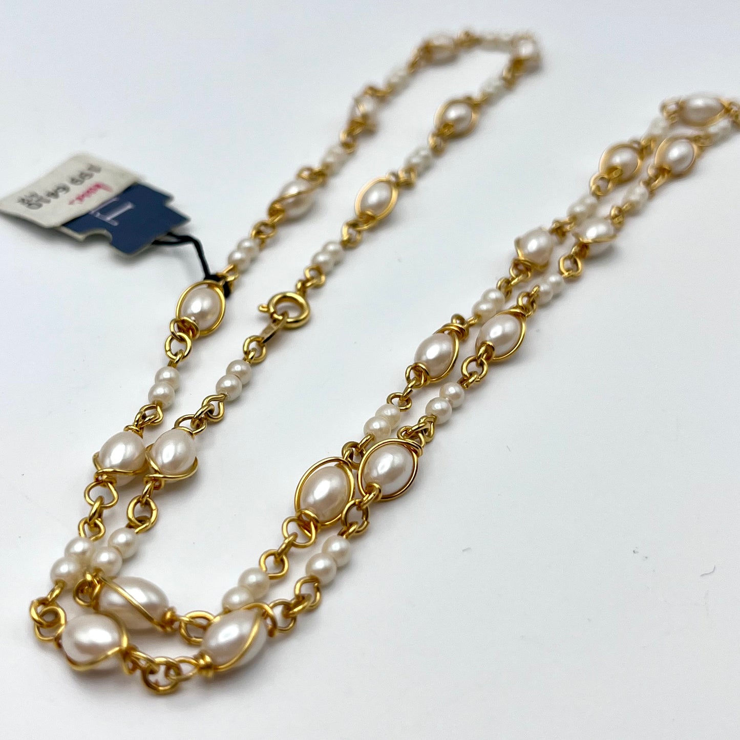 1980s Trifari Faux Pearl Necklace with Original Tag
