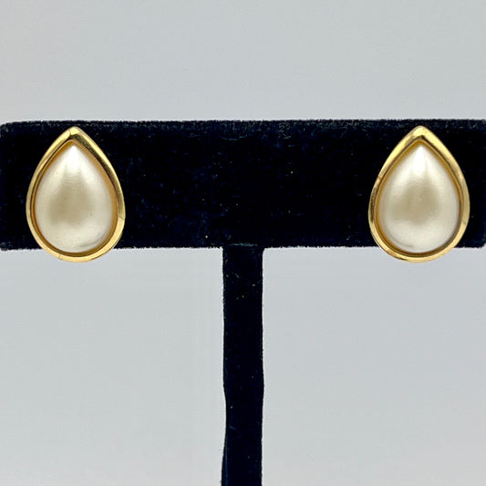 1960s Trifari Crown Faux Pearl Clip Earrings