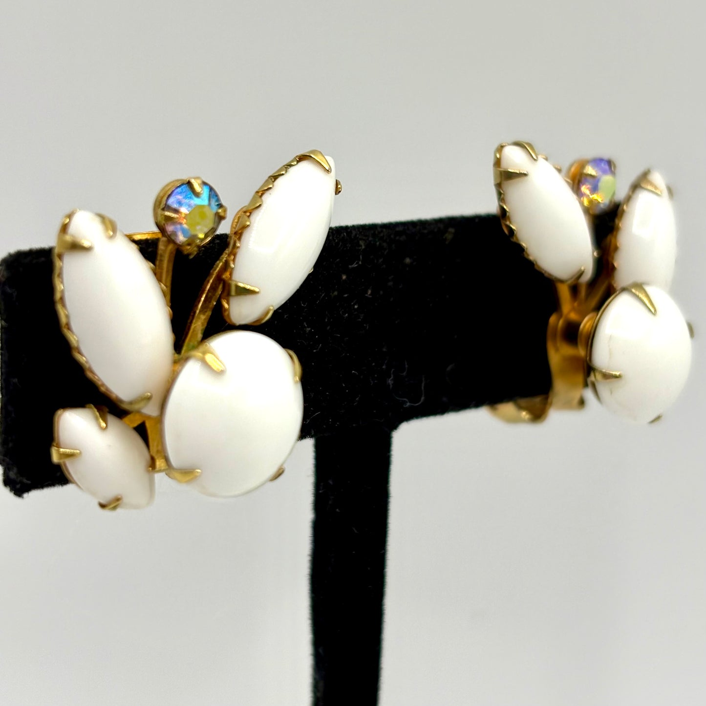 1960s Beau Jewels Milk Glass Earrings