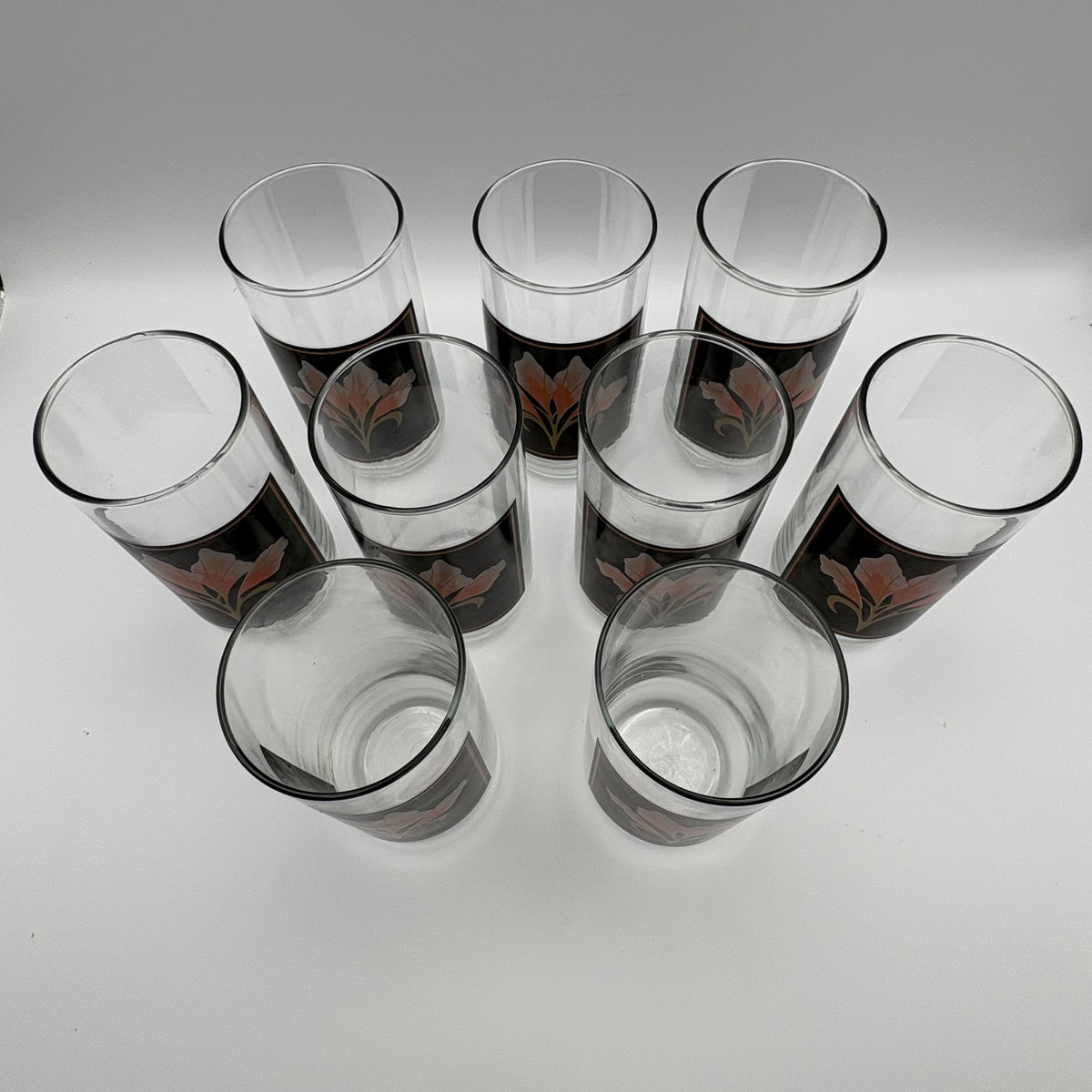 1980s Hollywood Regency Drinking Glasses (Set of 9)