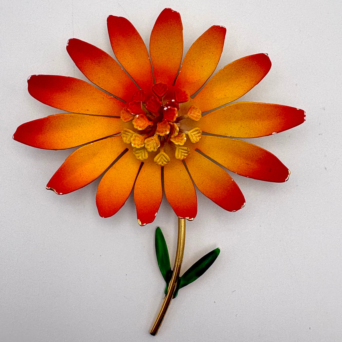 Late 60s / Early 70s Bright Orange Enamel Flower Brooch
