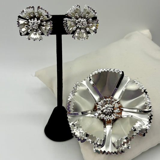 1960s Silver Flower Demi-Parure
