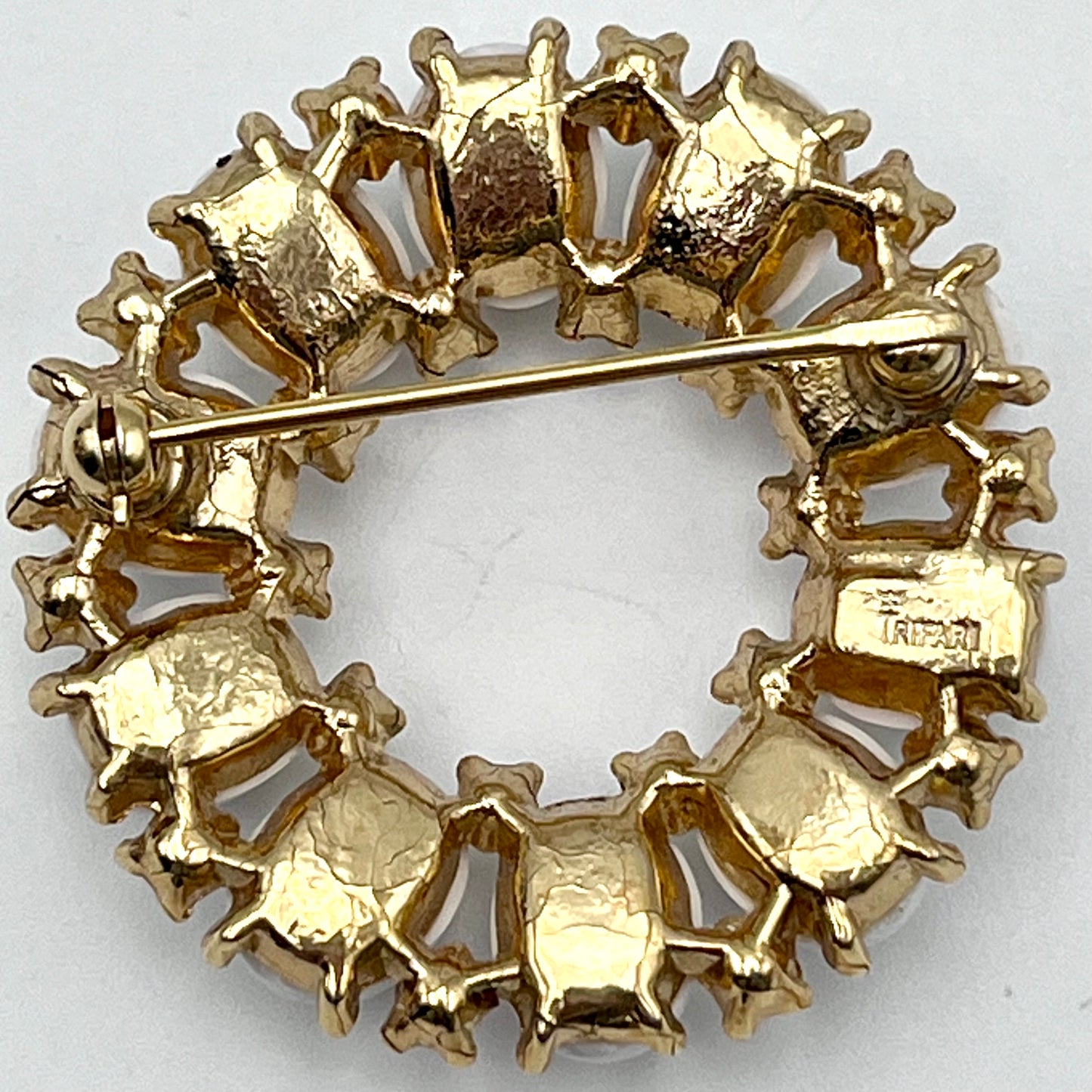 1950s Trifari Crown Cabochons & Rhinestone Circle Brooch