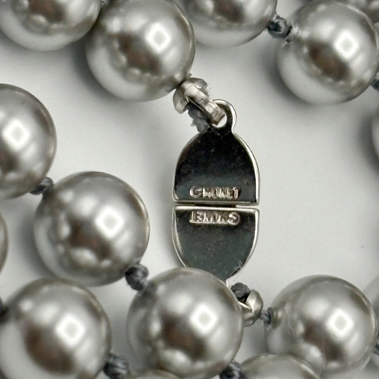 1960s Monet Silver Faux Pearl Hand Knotted Necklace