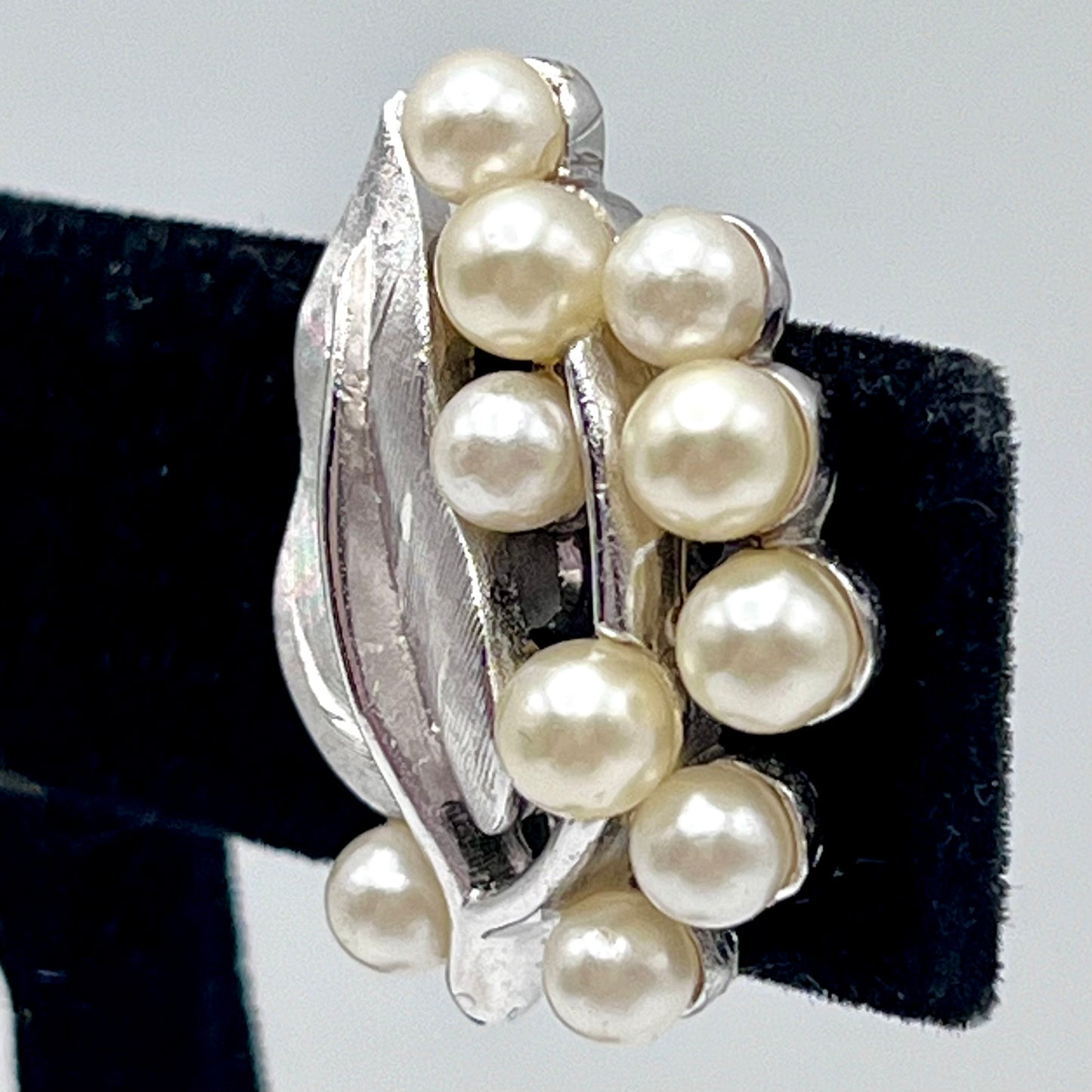 1960s Trifari Crown Pearl Leaf Earrings