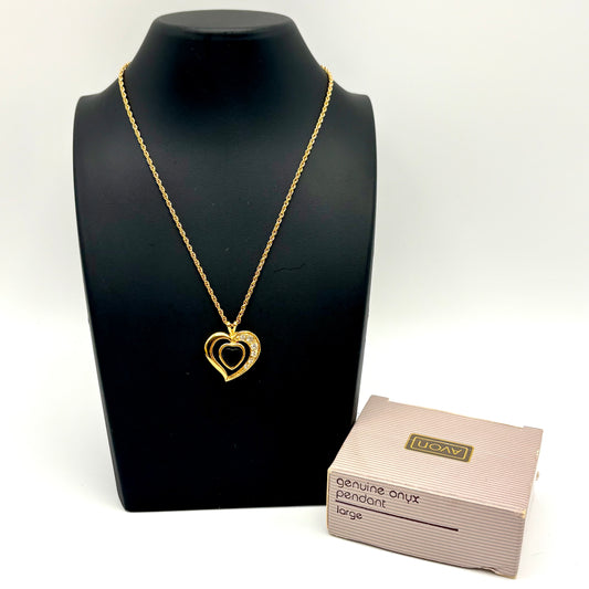1990 Avon Genuine Onyx Pendant Necklace