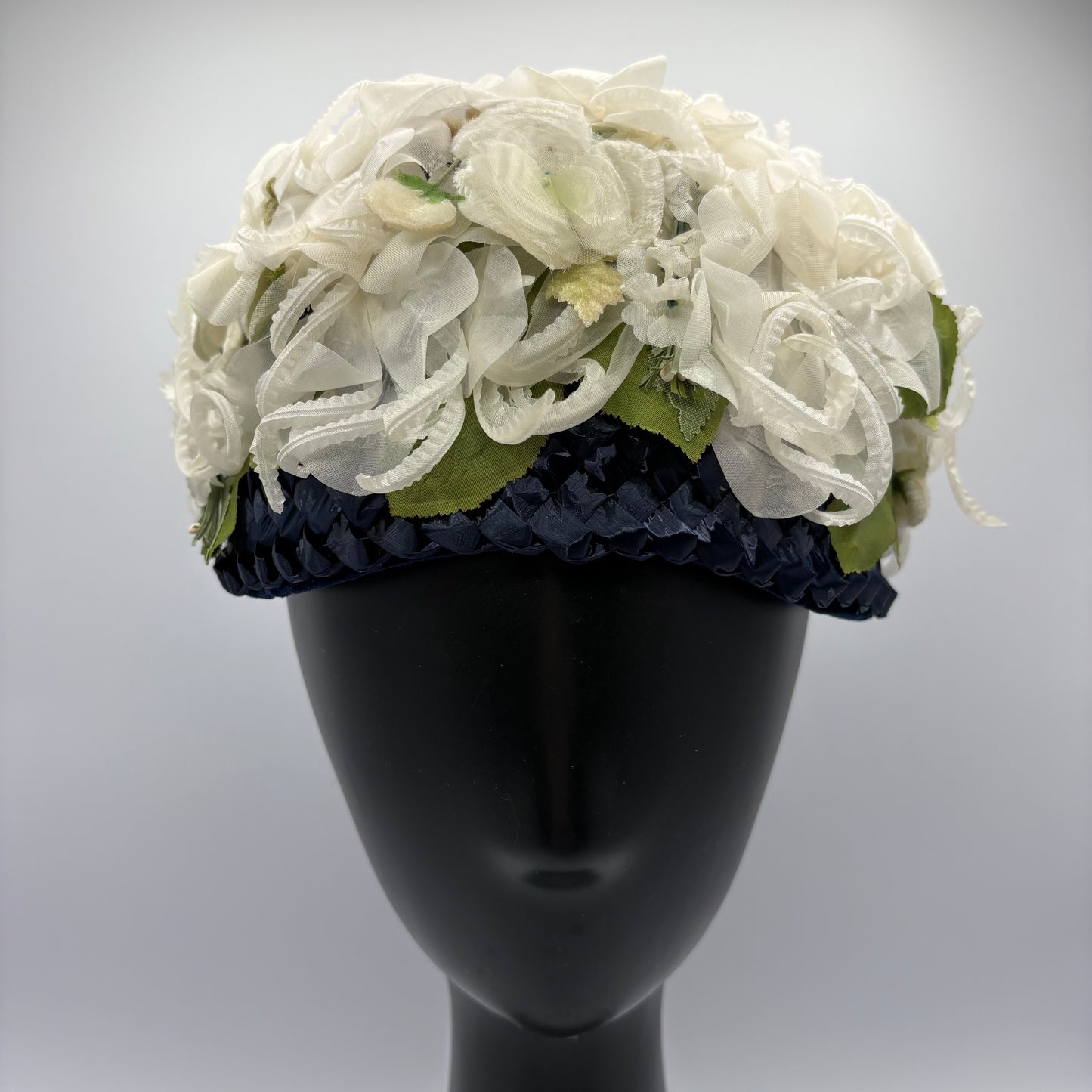 Late 50s/ Early 60s Flowered Straw Pillbox Hat